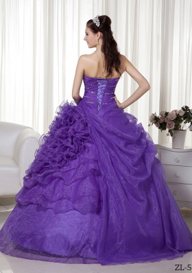 Purple Sweetheart Organza Beading and Ruffles Quinceanera Dresses