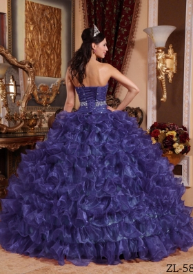 Purple Sweetheart Sweet 15 Dresses with Beading and Organza Ruffles