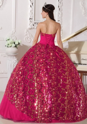 Red Ball Gown Strapless Quinceanera Dress with Tulle Beading Ruching