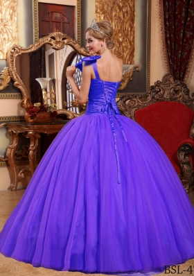 Simple Ball Gown One Shoulder Beading Quinceanera Dress with Ruching