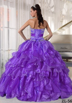 Strapless Ball Gown Organza Sweet 16 Dresses with Appliques and Ruffles