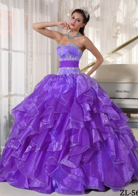Strapless Ball Gown Organza Sweet 16 Dresses with Appliques and Ruffles