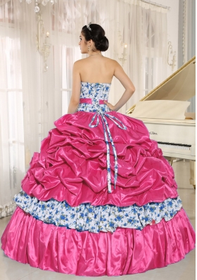 2014 Beaded and Pick-ups Sweetheart Printing Quinceanera Dresses