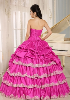 2014 Custom Made Hot Pink Beaded Appliques and Quinceanera Dresses