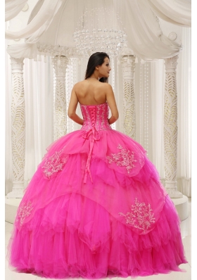 2014 New Style Hot Pink Sweetheart Embroidery Quinceanera Dresses