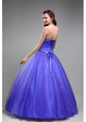 A-line Halter Tulle Beading Sweet Sixteen Quinceanera Dresses