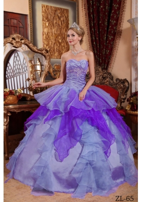 Affordable Ball Gown Sweetheart Beading Ruffles Quinceanera Dress