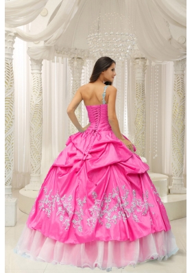 Appliques Decorate Quinceanera Dress With Hot Pink One Shoulder