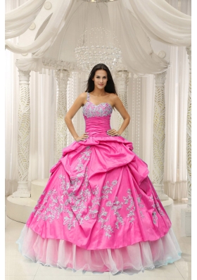 Appliques Decorate Quinceanera Dress With Hot Pink One Shoulder