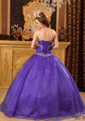 Ball Gown Sweetheart  Organza Purple Quinceaneras Dress with Appliques