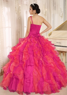 Beaded Decorate Ruffles One Shoulder Quinceanera Dress for Custom Made