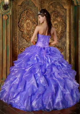 Blue Ball Gown Strapless Beading and Ruffles Quinceanera Gowns