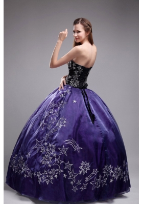 Elegant Purple Sweetheart Orangza Quinceanera Gowns with Embroidery