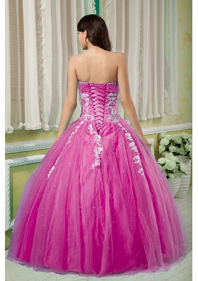 Fuchsia Ball Gown Sweetheart Quinceanera Dress with Tulle Appliques