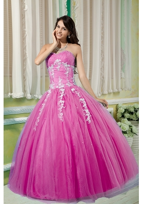 Fuchsia Ball Gown Sweetheart Quinceanera Dress with Tulle Appliques