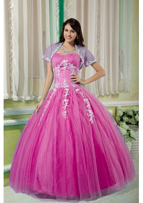 Fuchsia Ball Gown Sweetheart Quinceanera Dress with Tulle Appliques
