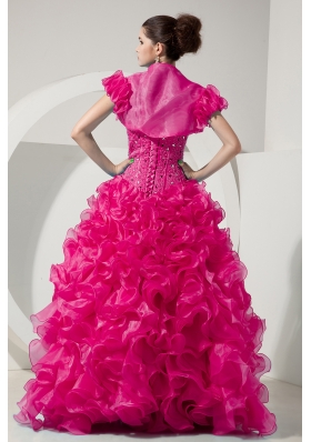 Hot Pink Princess Sweetheart Quinceanera Dresses with Beading