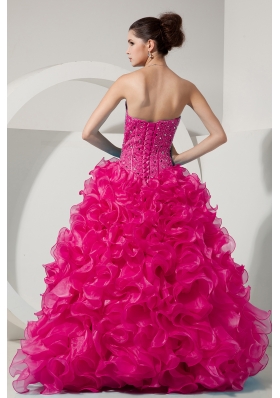 Hot Pink Princess Sweetheart Quinceanera Dresses with Beading