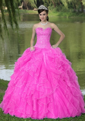 Hot Pink Skirt Beaded Decorate Quinceanera Dresses With Sweetheart