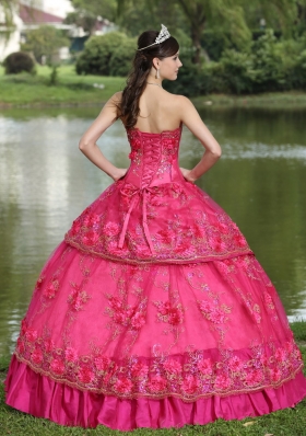 Modest Hot Pink Beading For 2014 Quinceanera Dresses