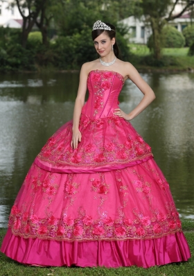 Modest Hot Pink Beading For 2014 Quinceanera Dresses