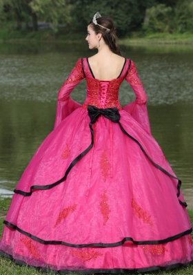 Most Popular V-neck Appliques Decorate Quinceanera Gowns With Long Sleeves