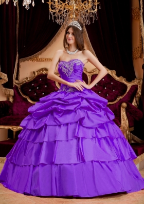 New Style Sweetheart Taffeta Appliques and Pick-ups Quinceanera Dress