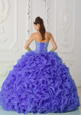 Organza Purple Strapless Quinceanera Dress with Ball Gown Beading