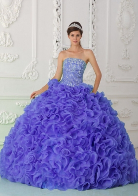 Organza Purple Strapless Quinceanera Dress with Ball Gown Beading