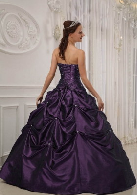 Purple Ball Gown Strapless Beading Dresses For a Quince with Pick-ups