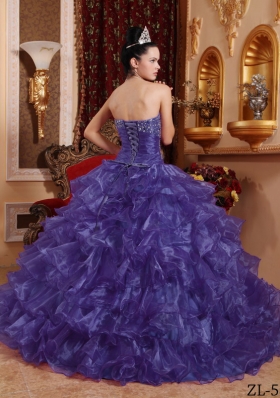 Purple Ball Gown Strapless Beading Quinceanera Dress with Ruffles