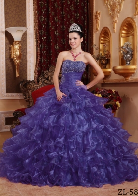 Purple Ball Gown Strapless Beading Quinceanera Dress with Ruffles