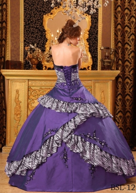 Purple Ball Gown Strapless Embroidery Sweet 16 Dresses with Appliques