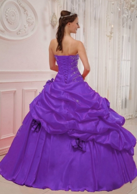 Purple Ball Gown Sweetheart Appliques Pick-ups Sweet Sixteen Dresses