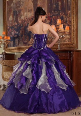 Purple Ball Gown Sweetheart Beading Dress For Quinceanera with Ruffles