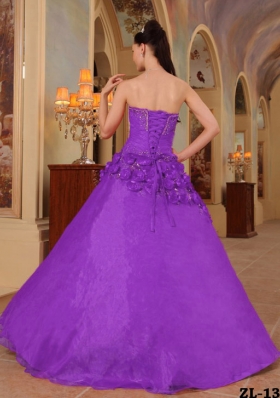 Purple Ball Gown Sweetheart Hand Made Flowers Dresses For Quinceaneras