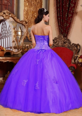 Purple Ball Gown Sweetheart Quinceanera Gowns Dresses with Appliques