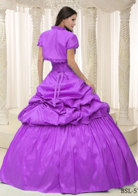 Purple Pick-ups and Appliques Taffeta For Quinceanera Dress