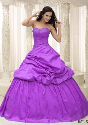 Purple Pick-ups and Appliques Taffeta For Quinceanera Dress