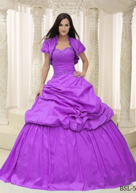 Purple Pick-ups and Appliques Taffeta For Quinceanera Dress