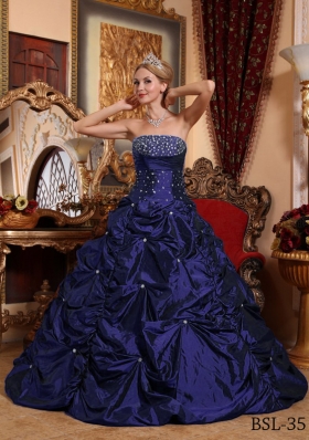 Purple Princess Strapless Taffeta Quinceanera Gowns with Beading