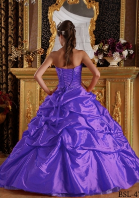 Purple Princess Sweetheart Appliques and Pick-ups Quinceanera Dress