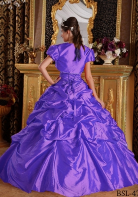 Purple Princess Sweetheart Appliques and Pick-ups Quinceanera Dress