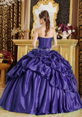 Purple Strapless Beading Dresses Of 15 with Pick-ups and Appliques