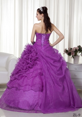 Purple Sweetheart Beading and Ruffles Quinceanera Gowns with Ruching