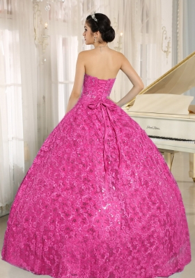 Sweetheart Hot Pink Quinceanera  Dress  with Embroidery Tulle