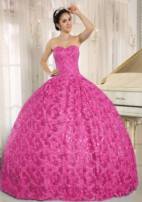 Sweetheart Hot Pink Quinceanera  Dress  with Embroidery Tulle