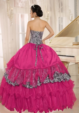 Wholesale Sweetheart Ruffles Zebra Quinceanera Dresses With Beading