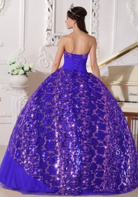 Blue Ball Gown Strapless Beading and Ruching Sequins Quinceanera Dress