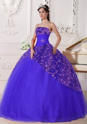 Blue Ball Gown Strapless Beading and Ruching Sequins Quinceanera Dress